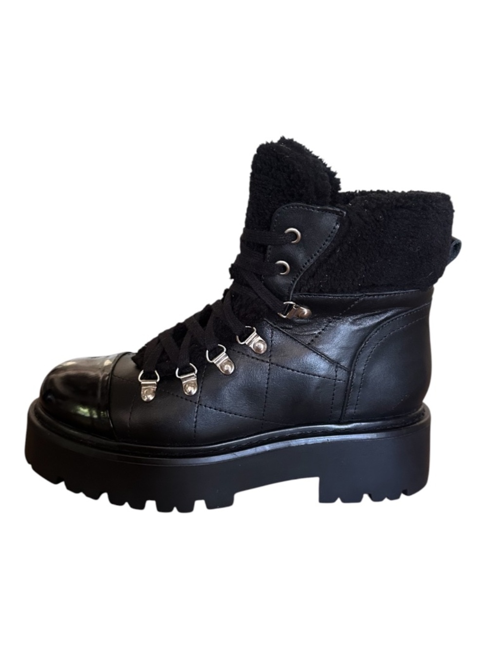 Steve Madden Reyen Platform Hiker Combat Boots Black Sherpa Size 8 NWOB